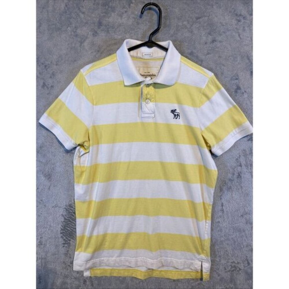 Vintage Abercrombie & Fitch Polo Mens XL Yellow Striped Preppy Muscle Logo Y2K